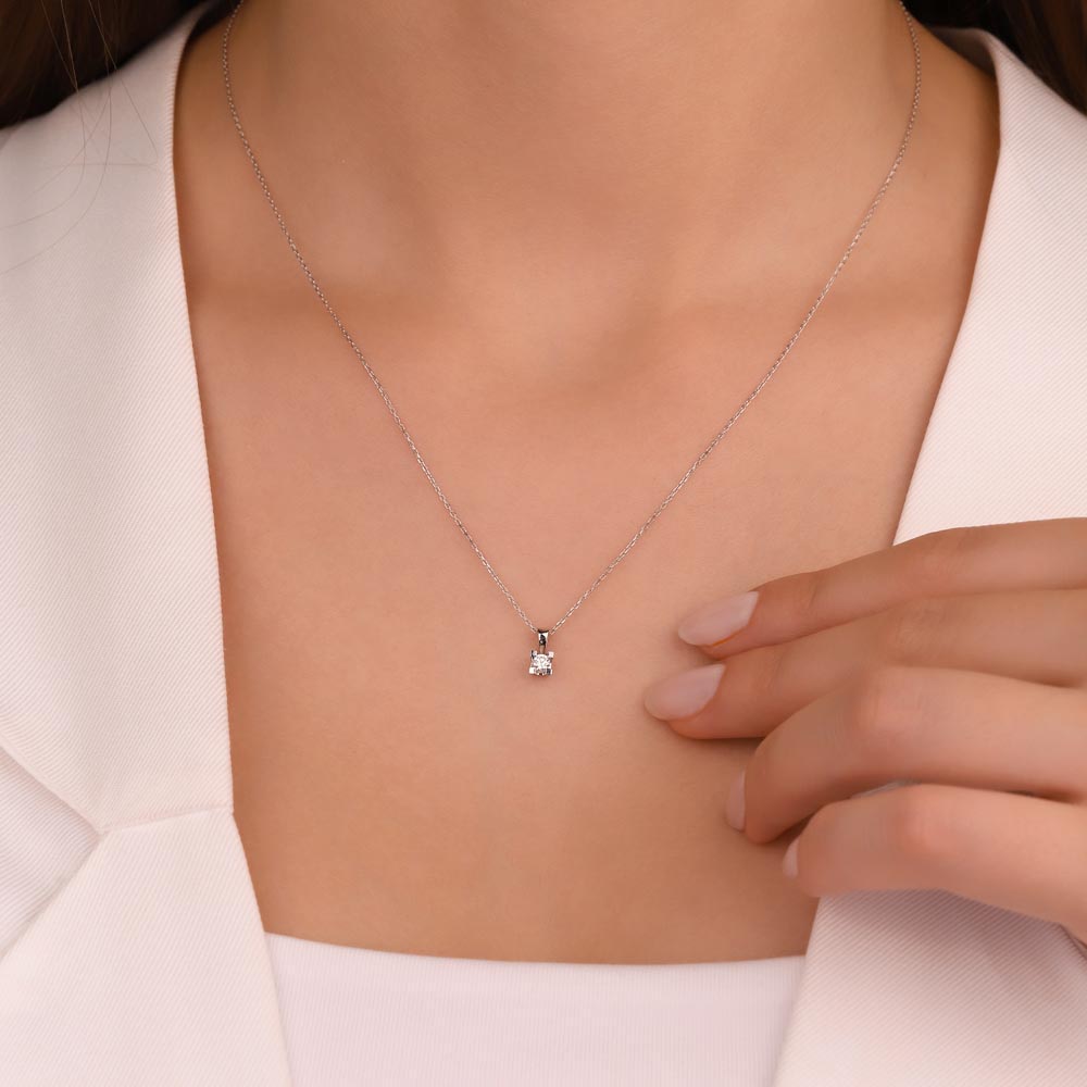 0,10 Karat Lab Pırlantalı Tektaş Kolye - FP04056