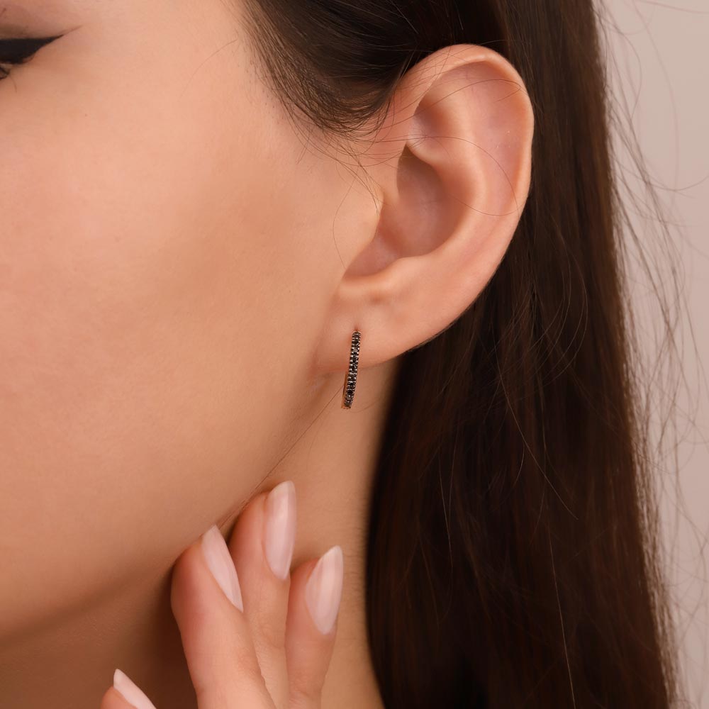 0,18 ct. Siyah Lab Pırlanta Halka Küpe - FP03166