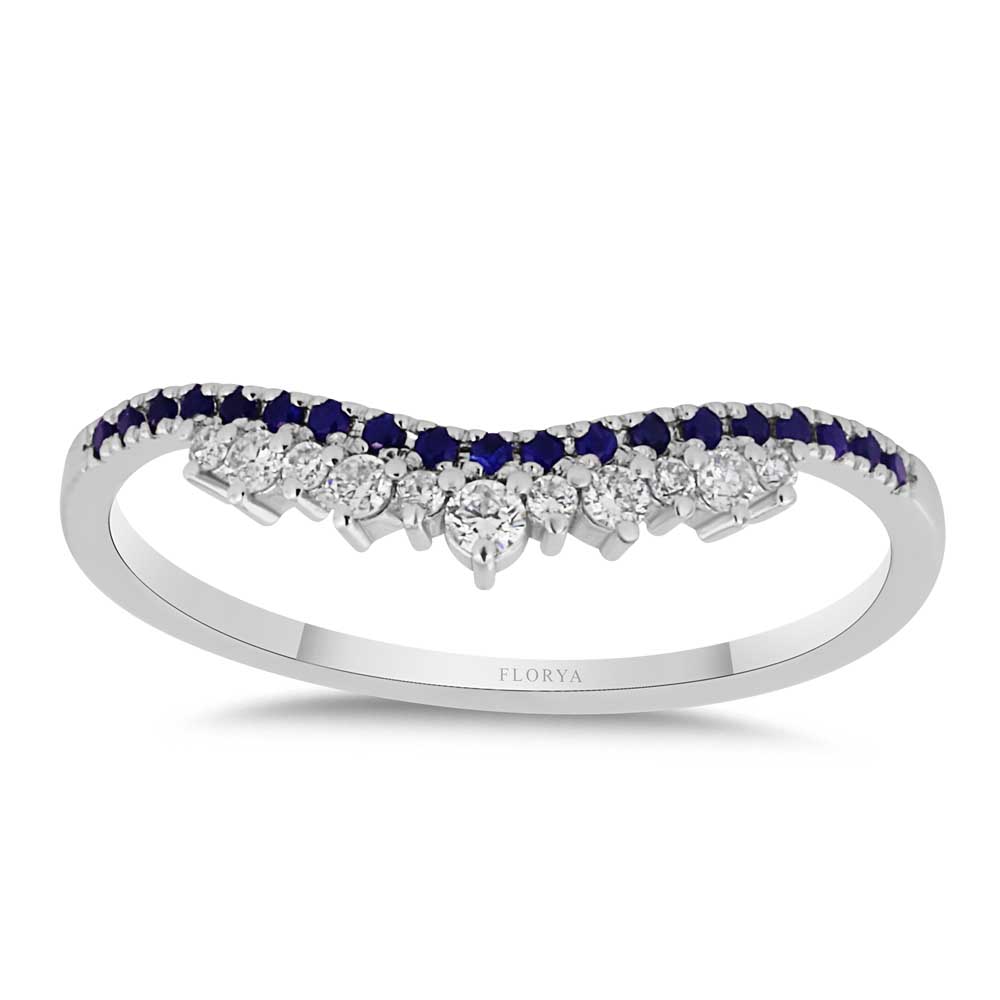 0.25 Karat Lab Pırlanta Özel Tasarım Safir Yarımtur Yüzük - FP03034