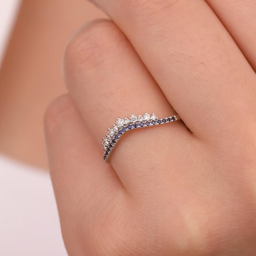 0.25 Karat Lab Pırlanta Özel Tasarım Safir Yarımtur Yüzük - FP03034