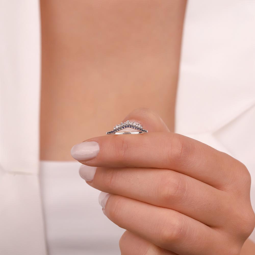 0.25 Karat Lab Pırlanta Özel Tasarım Safir Yarımtur Yüzük - FP03034