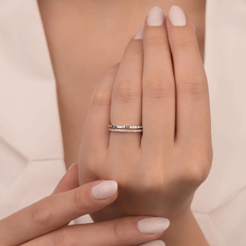 0,33 Karat Lab Pırlanta Özel Tasarım Çift Sıra Baget Yarımtur Yüzük - FP03504