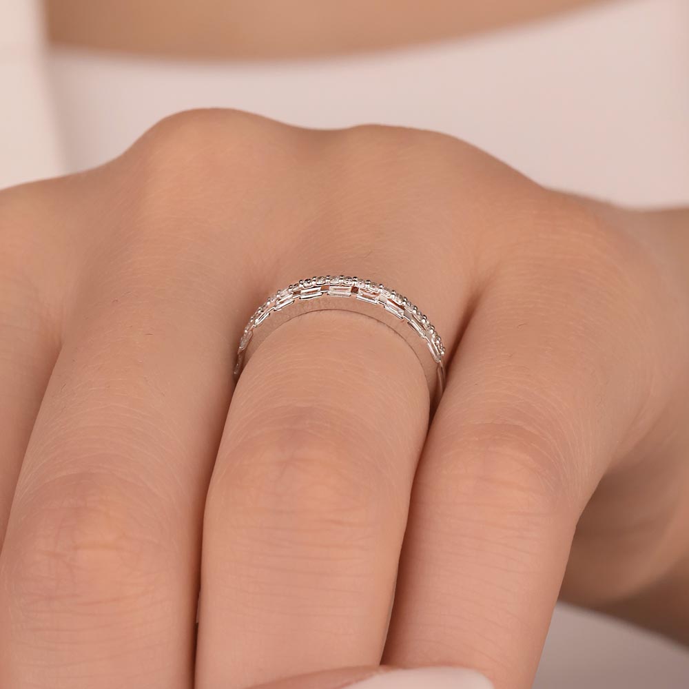 0,33 Karat Lab Pırlanta Özel Tasarım Çift Sıra Baget Yarımtur Yüzük - FP03504