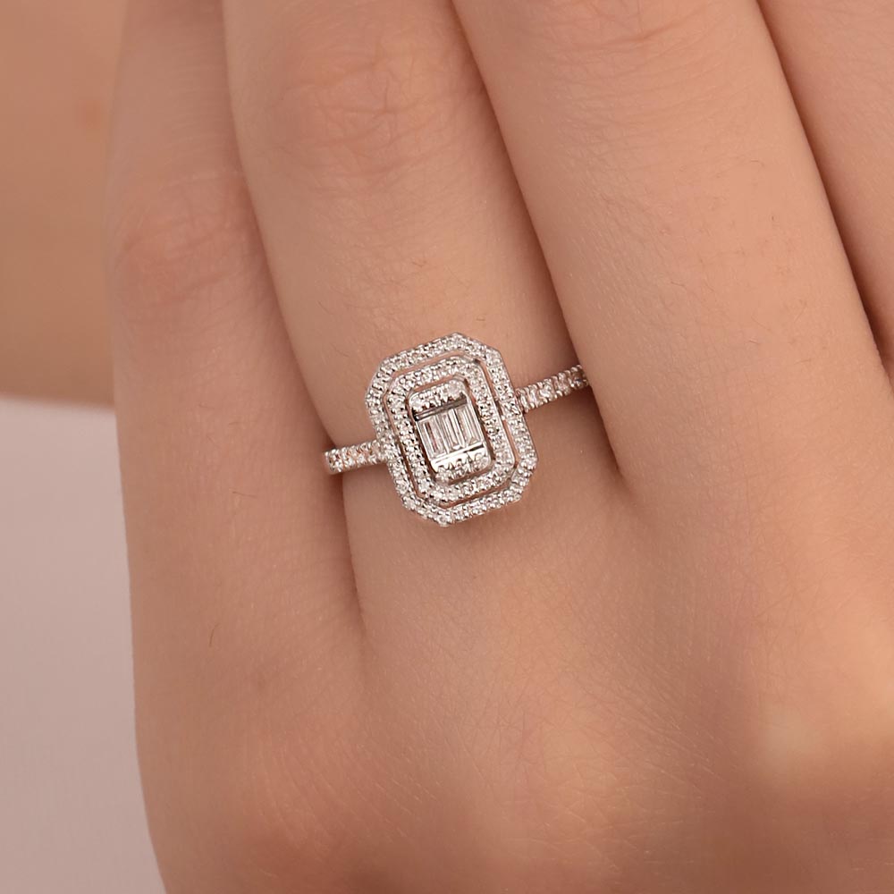 Baget Yüzükler 0,35 Karat Lab Pırlantalı baget Taşlı Yüzük - FP04826