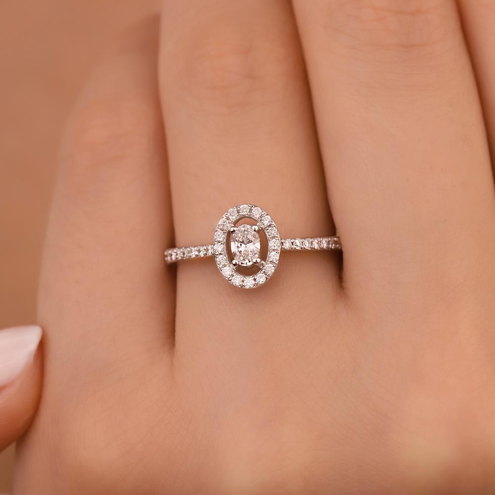 0,38 Karat Lab Pırlanta Oval Halo Tektaş Yüzük - FP00906