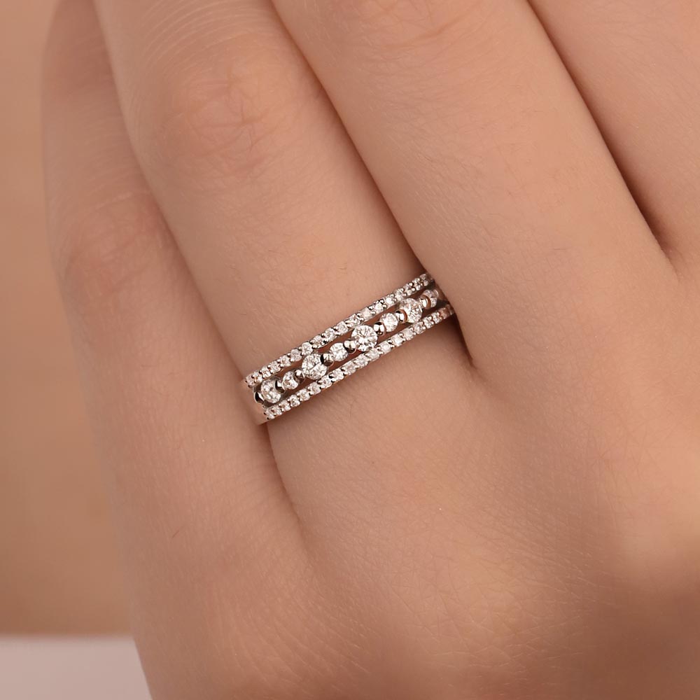 0.45 Karat Lab Pırlanta Fantezi Yarımtur Yüzük - FP12083