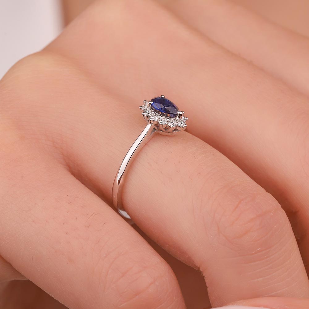 0,55 Karat Lab Pırlanta Damla Royale Safir Yüzük - FP0936