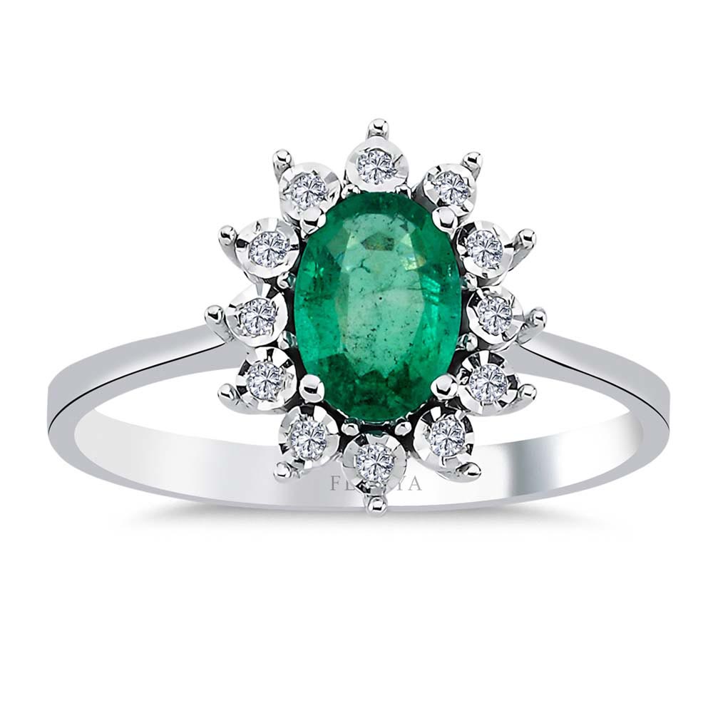 0,62 Karat Lab Pırlanta Oval Jasmine Zümrüt Yüzük - FP01181