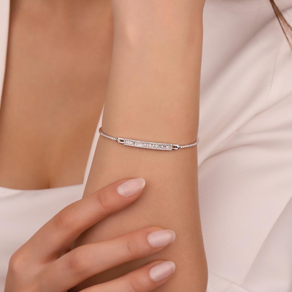 Baget Bileklikler 0,67 Karat Lab Pırlanta Özel Tasarım Baget Kelepçe Bileklik - FP00587