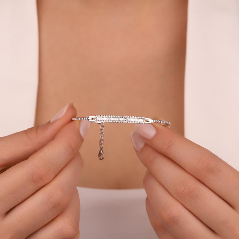 Baget Bileklikler 0,67 Karat Lab Pırlanta Özel Tasarım Baget Kelepçe Bileklik - FP00587