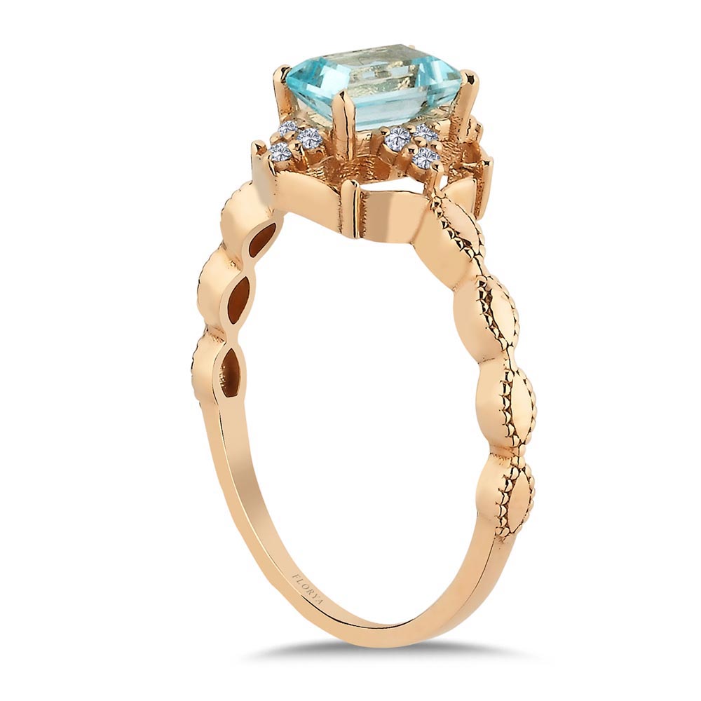 0,75 Karat Lab Pırlanta Vintage Sky Blue Topaz Yüzük - FP09679