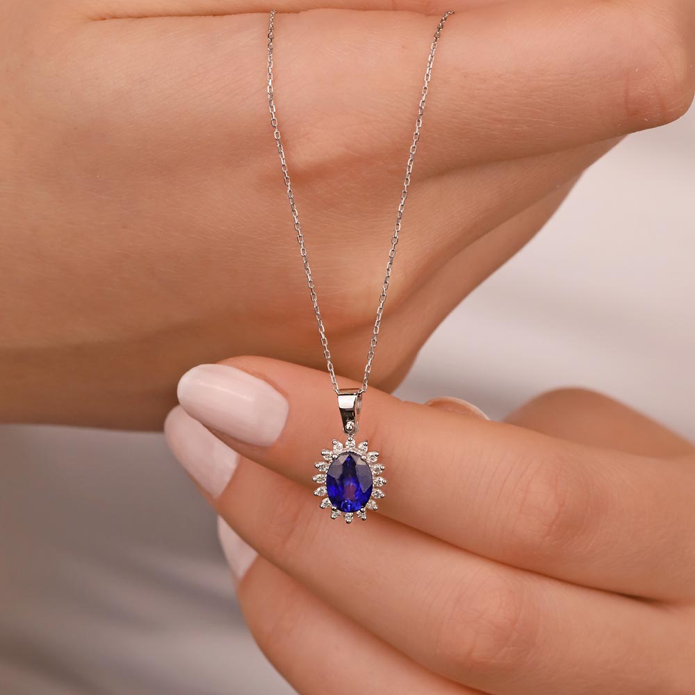 0,75 Karat Lab Pırlantalı Safir Taşlı Kolye - FP01063