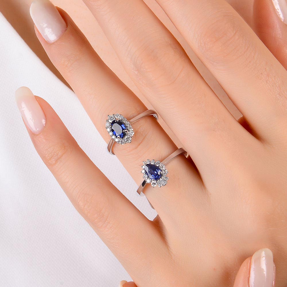 0,93 Karat Lab Pırlanta Oval Kesim Royale Safir Yüzük - FP00654