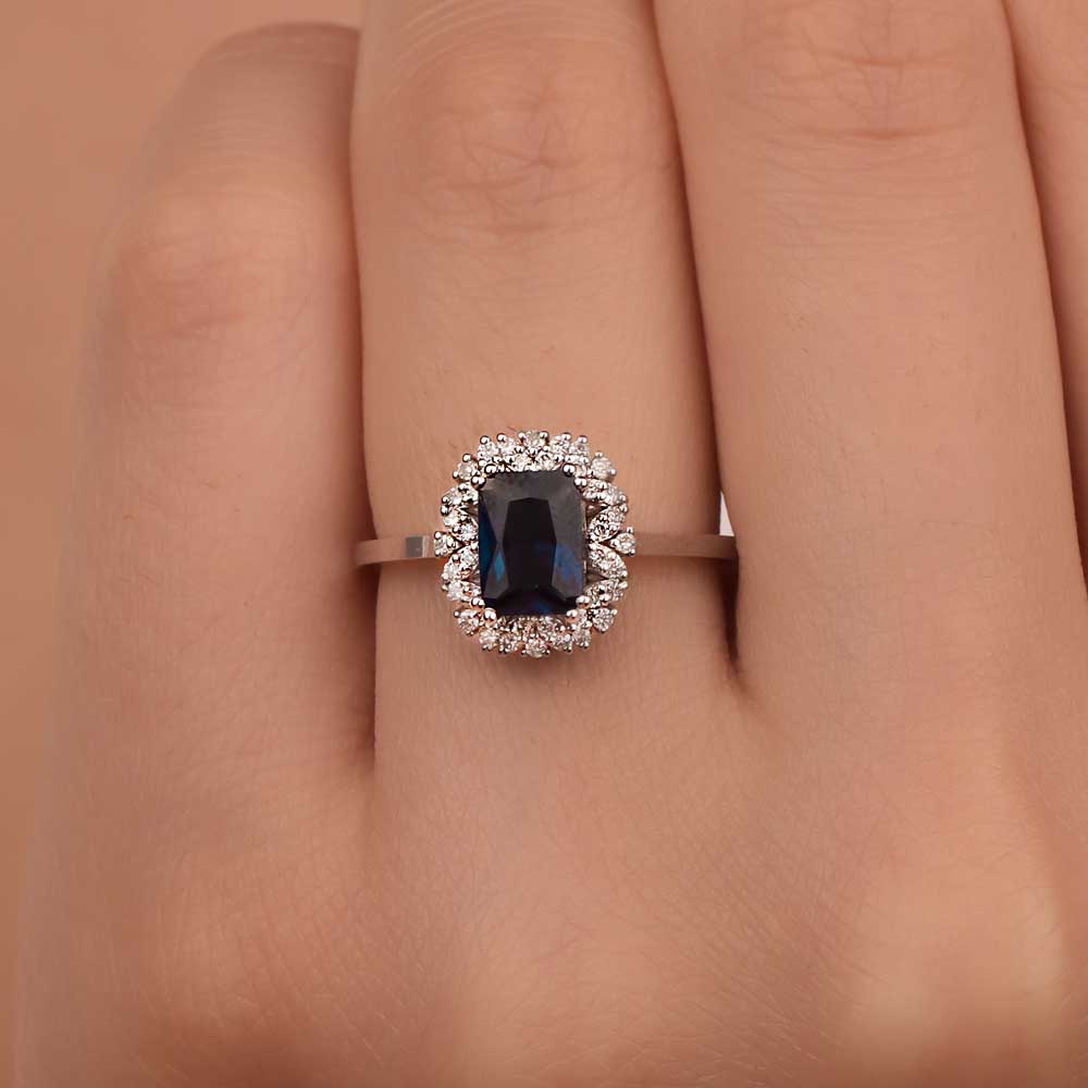 0,95 Karat Lab Pırlanta Baget Royale Safir Yüzük - FP08846