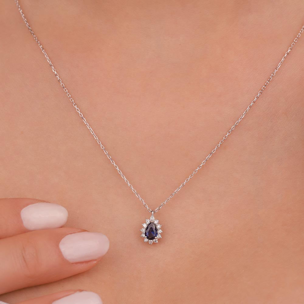 0,95 Karat Lab Pırlanta Ve Safir Kolye - FP12868