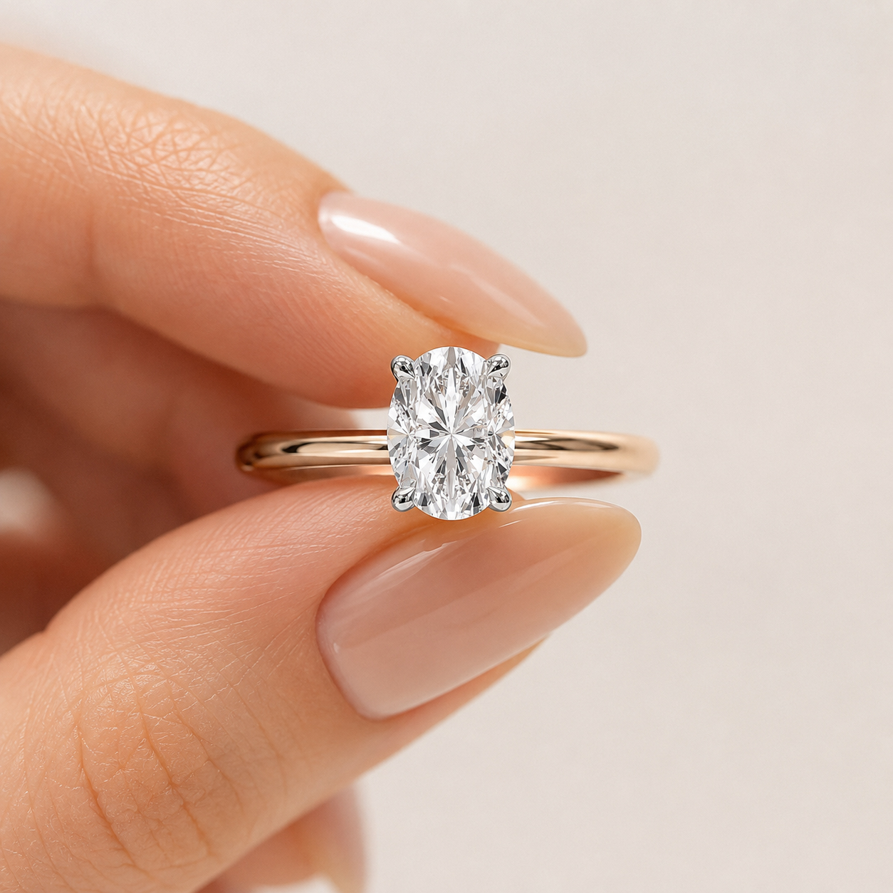 1,00 Karat IGI Sertifikalı Lab Pırlanta Oval Kesim Rose Gold Tektaş Yüzük - FP16369