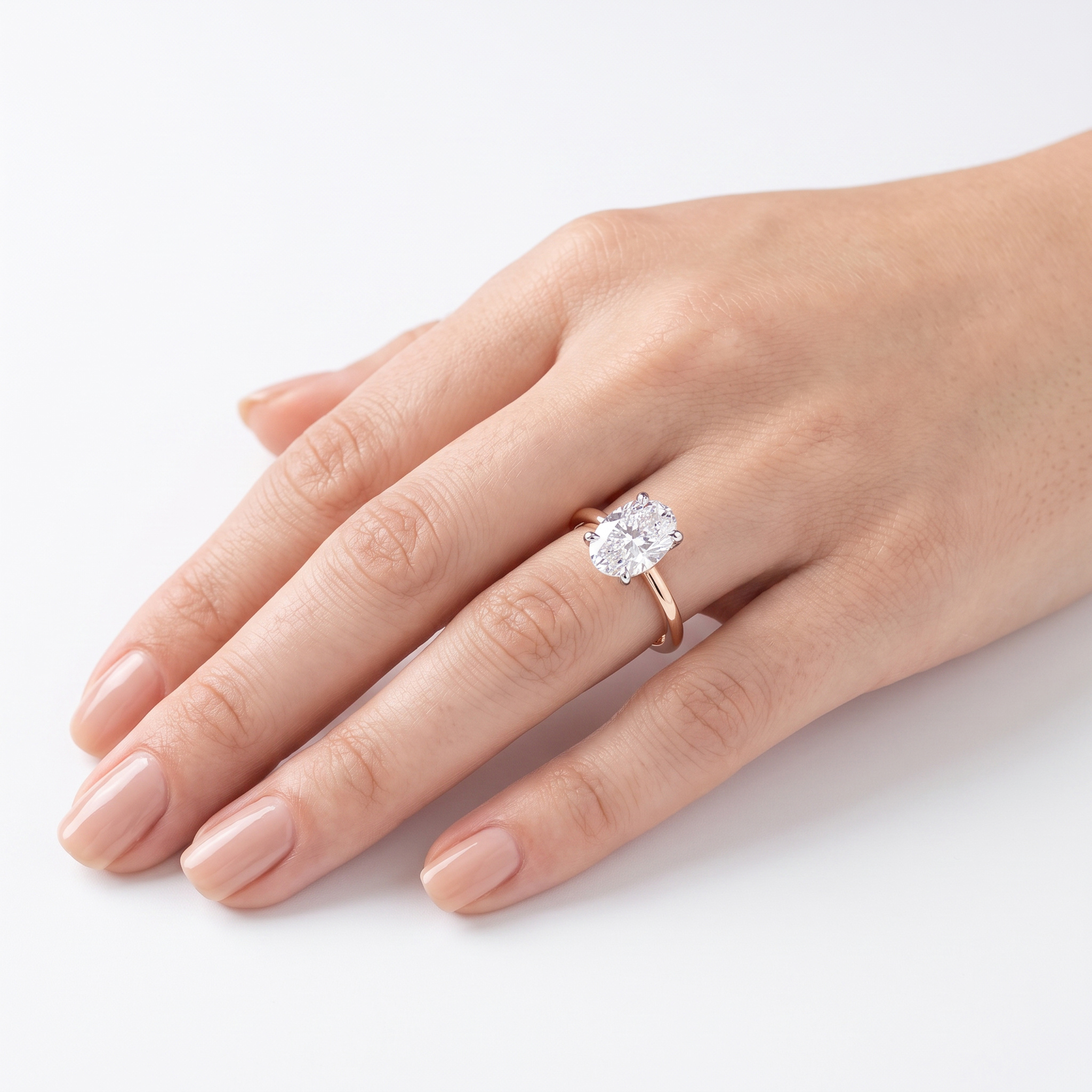 1,00 Karat IGI Sertifikalı Lab Pırlanta Oval Kesim Rose Gold Tektaş Yüzük - FP16369