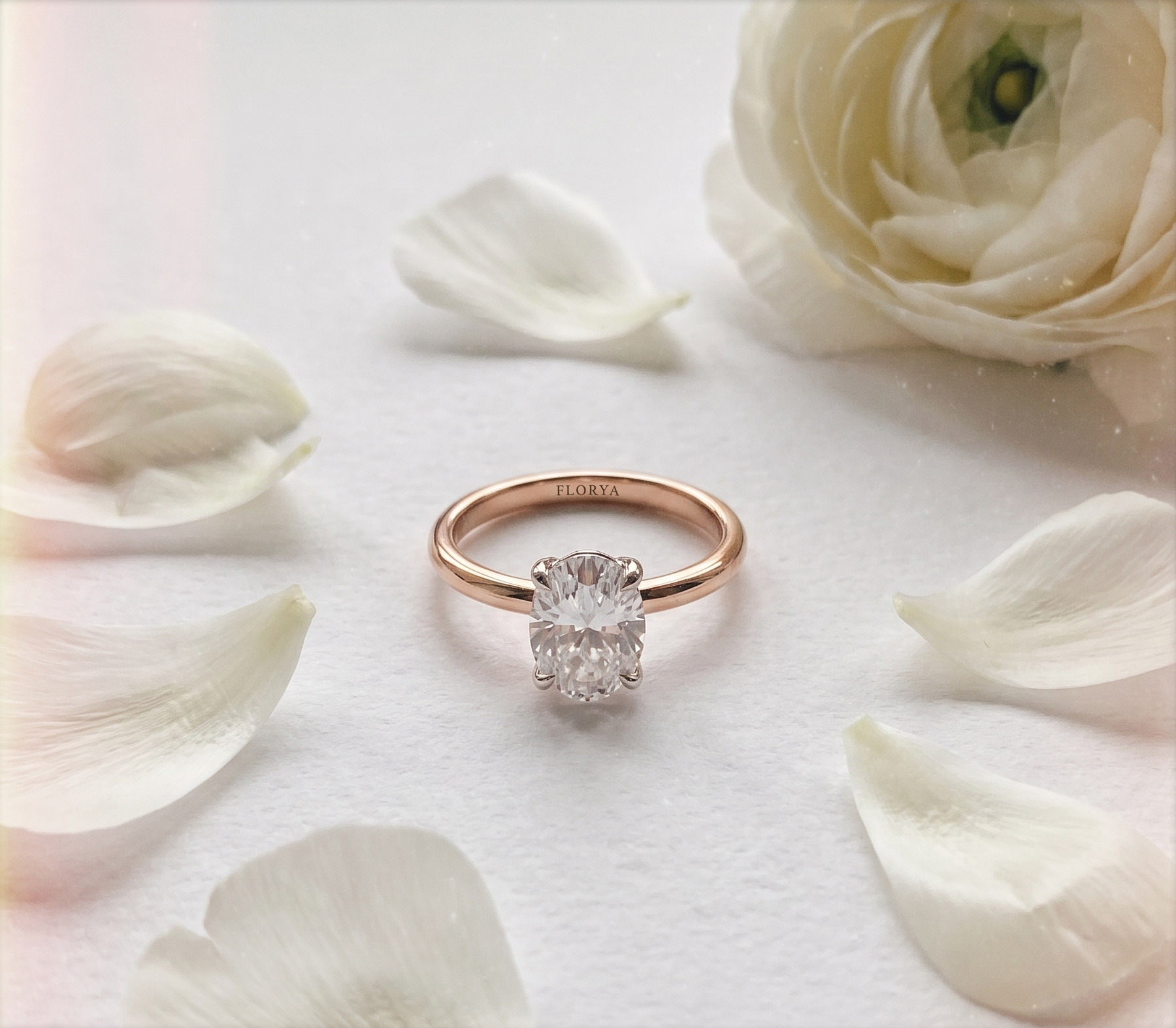 1,00 Karat IGI Sertifikalı Lab Pırlanta Oval Kesim Rose Gold Tektaş Yüzük - FP16369