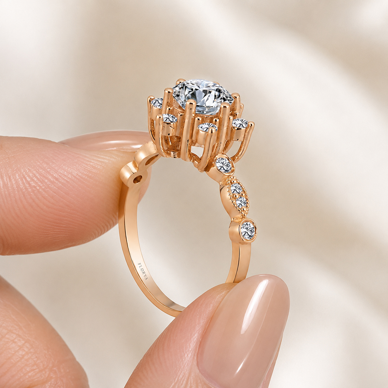 1,35 Karat IGI Sertifikalı Lab Pırlanta Lotus Vintage Tektaş Yüzük - FP16357