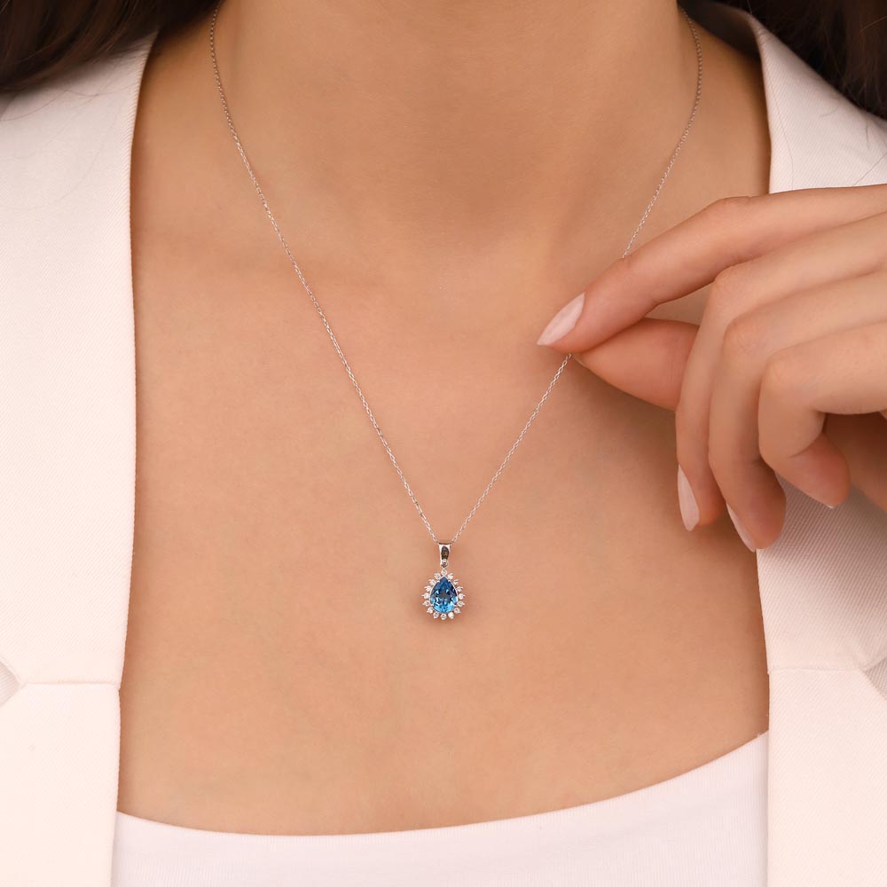 Özel Tasarım Kolyeler 1.40 Karat Lab Pırlanta Damla London Blue Topaz Kolye - FP11681