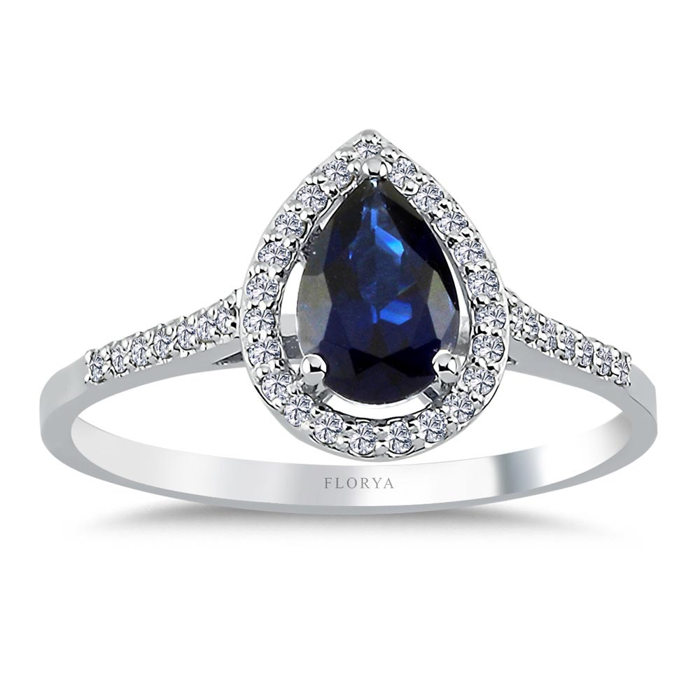1,43 Karat Lab Pırlanta Damla Royale Safir Yüzük - FP06744