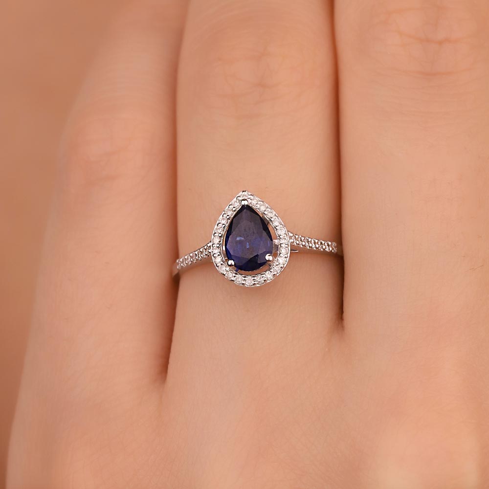 1,43 Karat Lab Pırlanta Damla Royale Safir Yüzük - FP06744