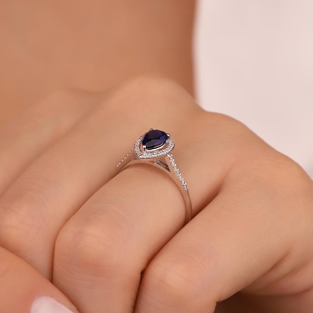 1,43 Karat Lab Pırlanta Damla Royale Safir Yüzük - FP06744