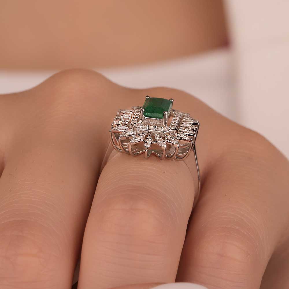 1,55 Karat Lab Pırlanta Oktagon Kesim Jasmine Zümrüt Yüzük - FP05194