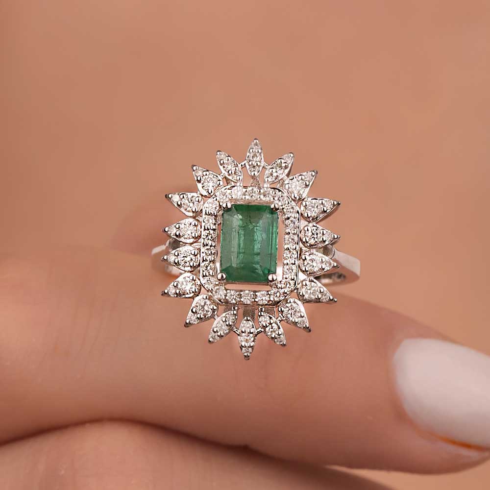 1,55 Karat Lab Pırlanta Oktagon Kesim Jasmine Zümrüt Yüzük - FP05194