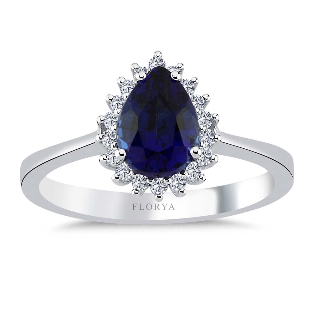 1,98 Karat Lab Pırlanta Damla Kesim Royale Safir Yüzük - FP03650