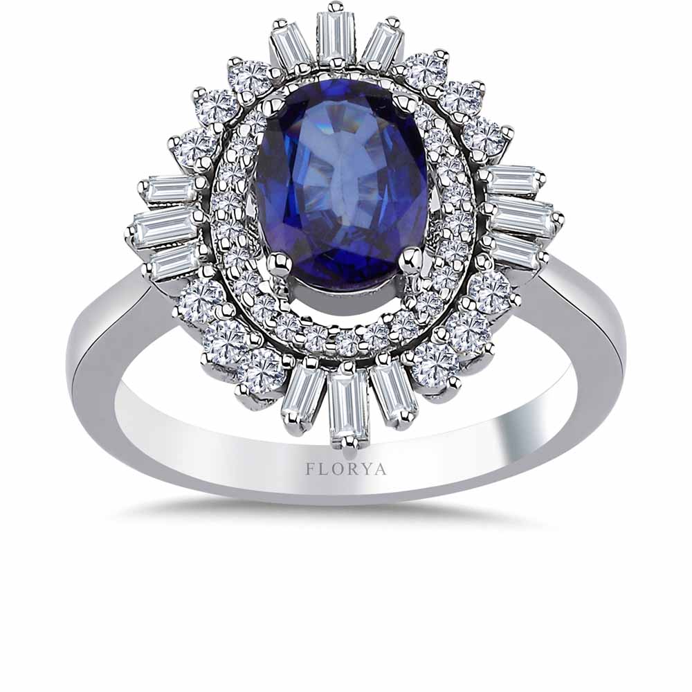2,28 Karat Lab Pırlanta Oval Safir Yüzük - FP07854