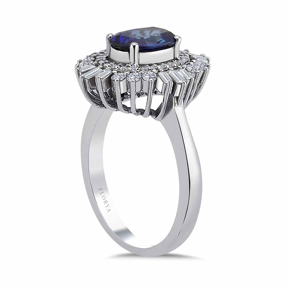 2,28 Karat Lab Pırlanta Oval Safir Yüzük - FP07854