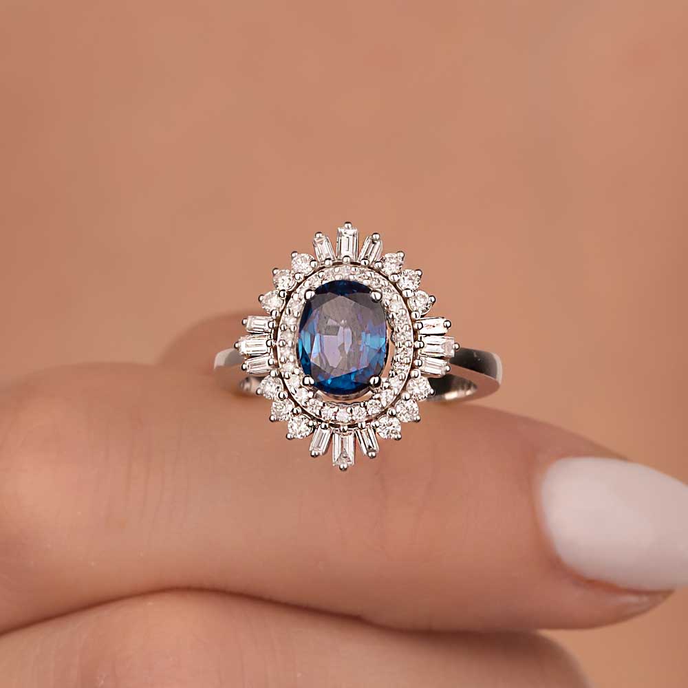 2,28 Karat Lab Pırlanta Oval Safir Yüzük - FP07854