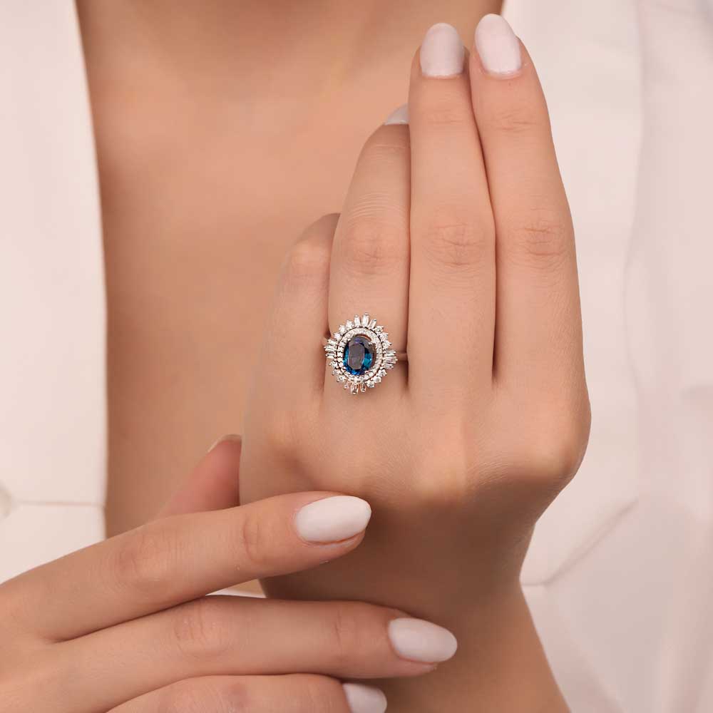 2,28 Karat Lab Pırlanta Oval Safir Yüzük - FP07854