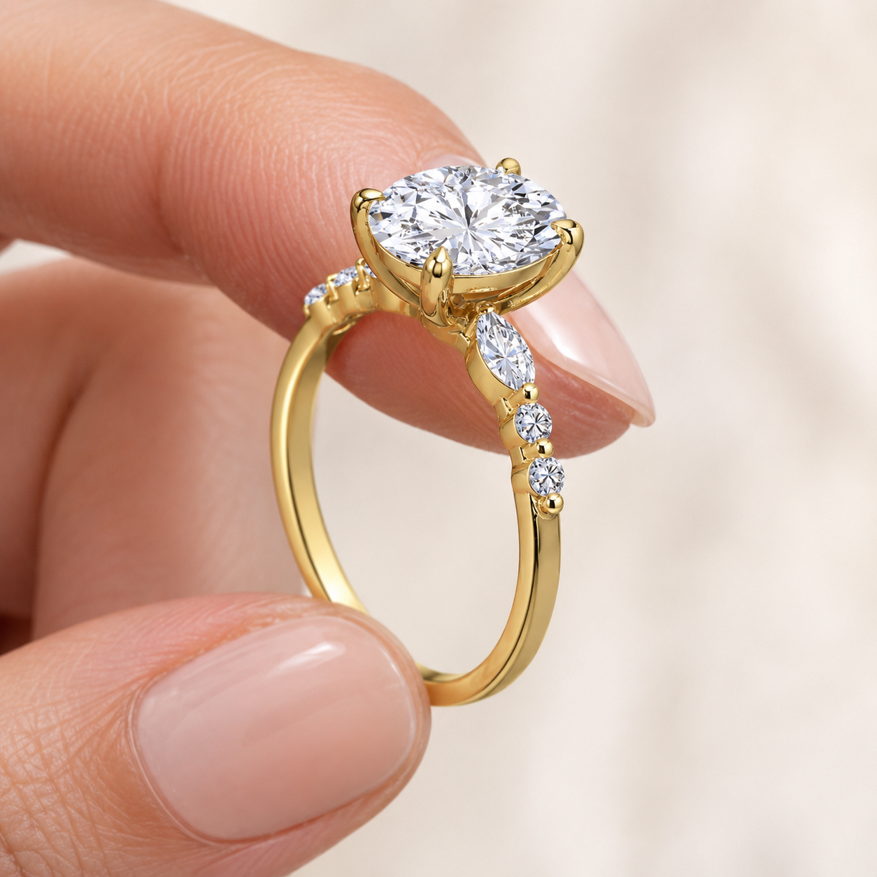 2,30 Karat IGI Sertifikalı Lab Pırlanta Oval Kesim Vintage Tektaş Yüzük - FP16368