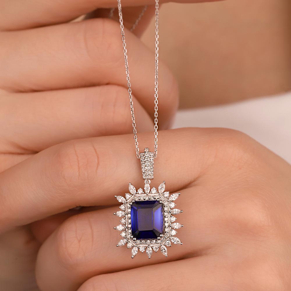 7,00 Karat Lab Pırlanta Özel Tasarım Safir Kolye - FP04538