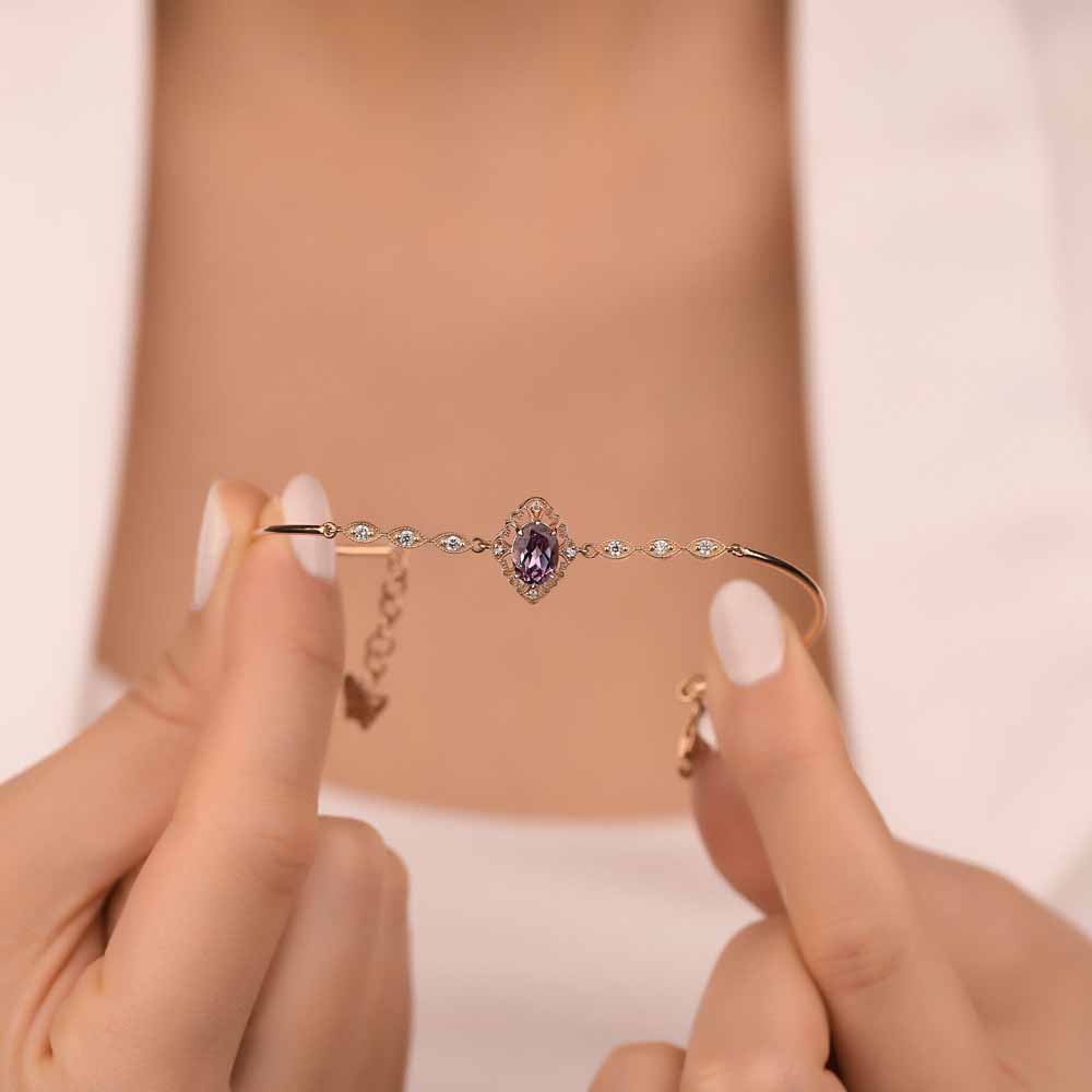 Lab Pırlanta Vintage Alexandrite Hediyelik Bileklik - FP05965