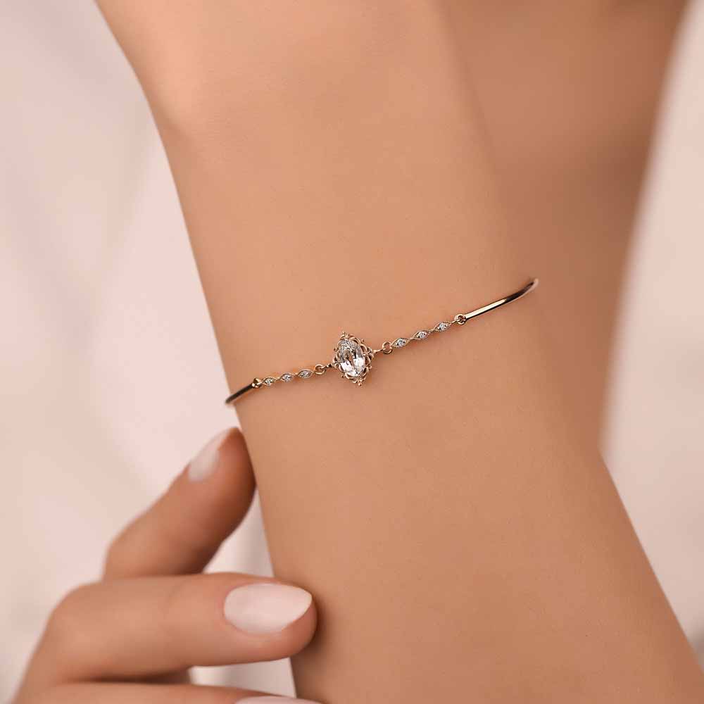 Lab Pırlanta Vintage Beyaz Topaz Hediyelik Bileklik - FP06323