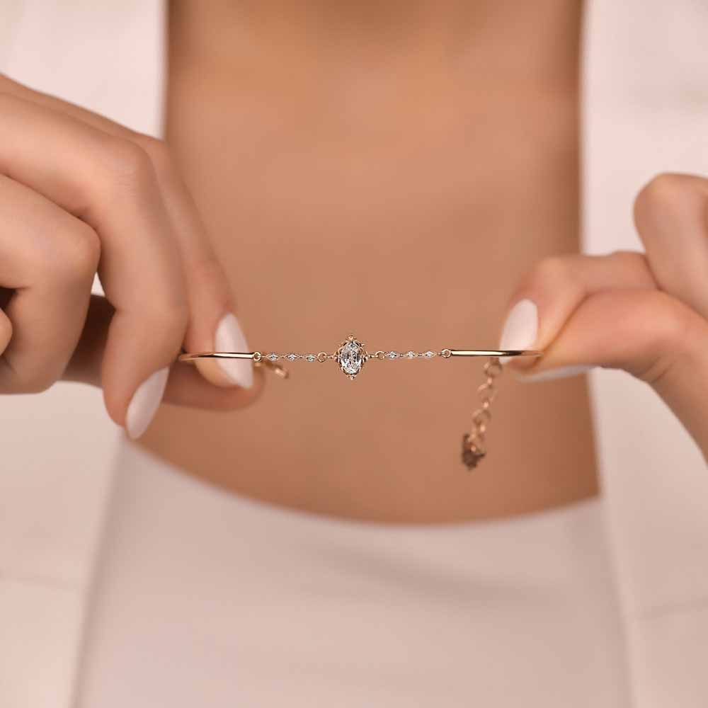Lab Pırlanta Vintage Beyaz Topaz Hediyelik Bileklik - FP06323