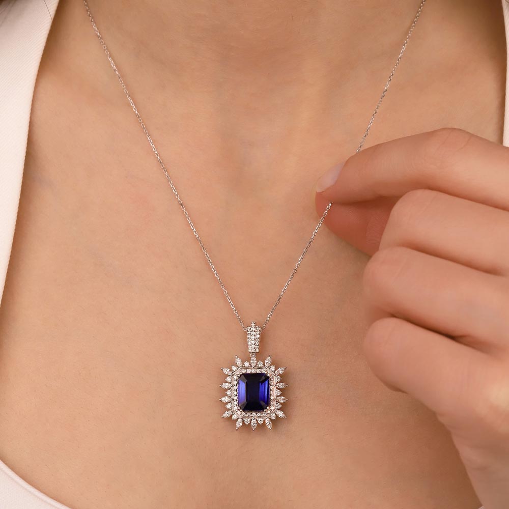 7,00 Karat Laboratuvar Pırlanta Özel Tasarım Safir Kolye