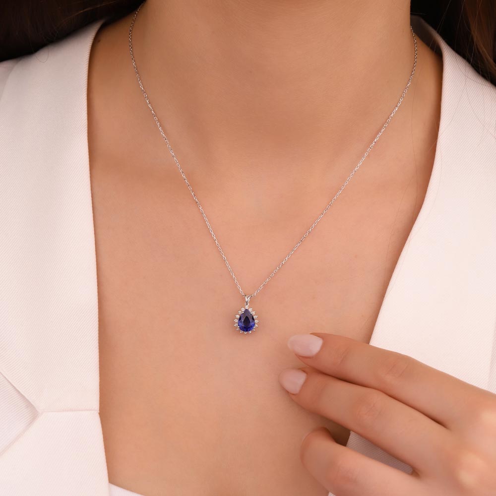 1,60 Karat Laboratuvar Pırlantalı Safir Taşlı Kolye