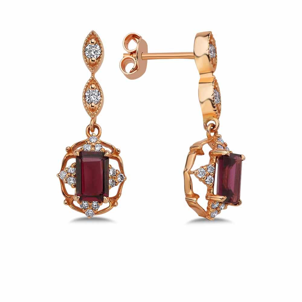 1,68 Karat Laboratuvar Pırlanta Vintage Rhodolite Küpe