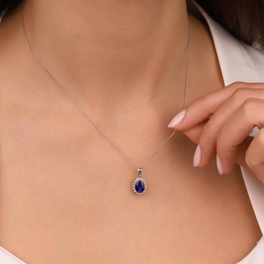 0,75 Karat Laboratuvar Pırlantalı Safir Taşlı Kolye
