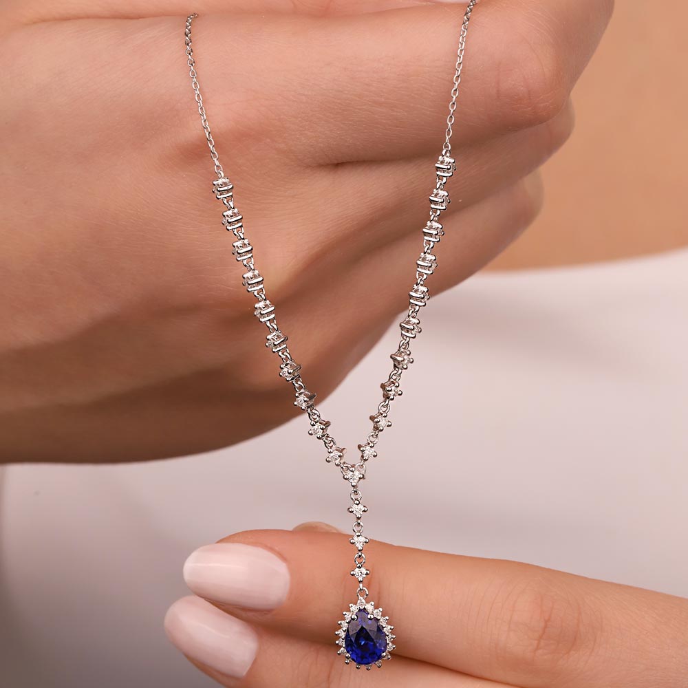 1,50 Karat Laboratuvar Pırlanta Safir Su Yolu Kolye