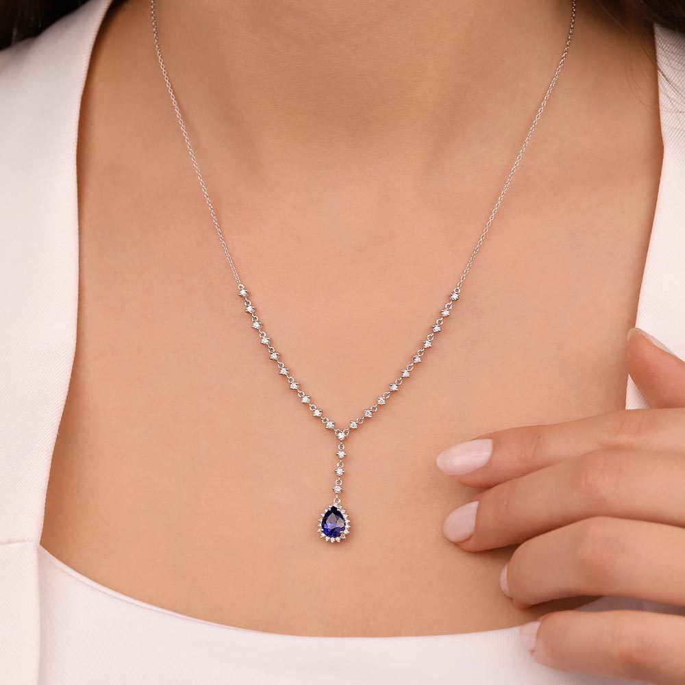 1,50 Karat Laboratuvar Pırlanta Safir Su Yolu Kolye