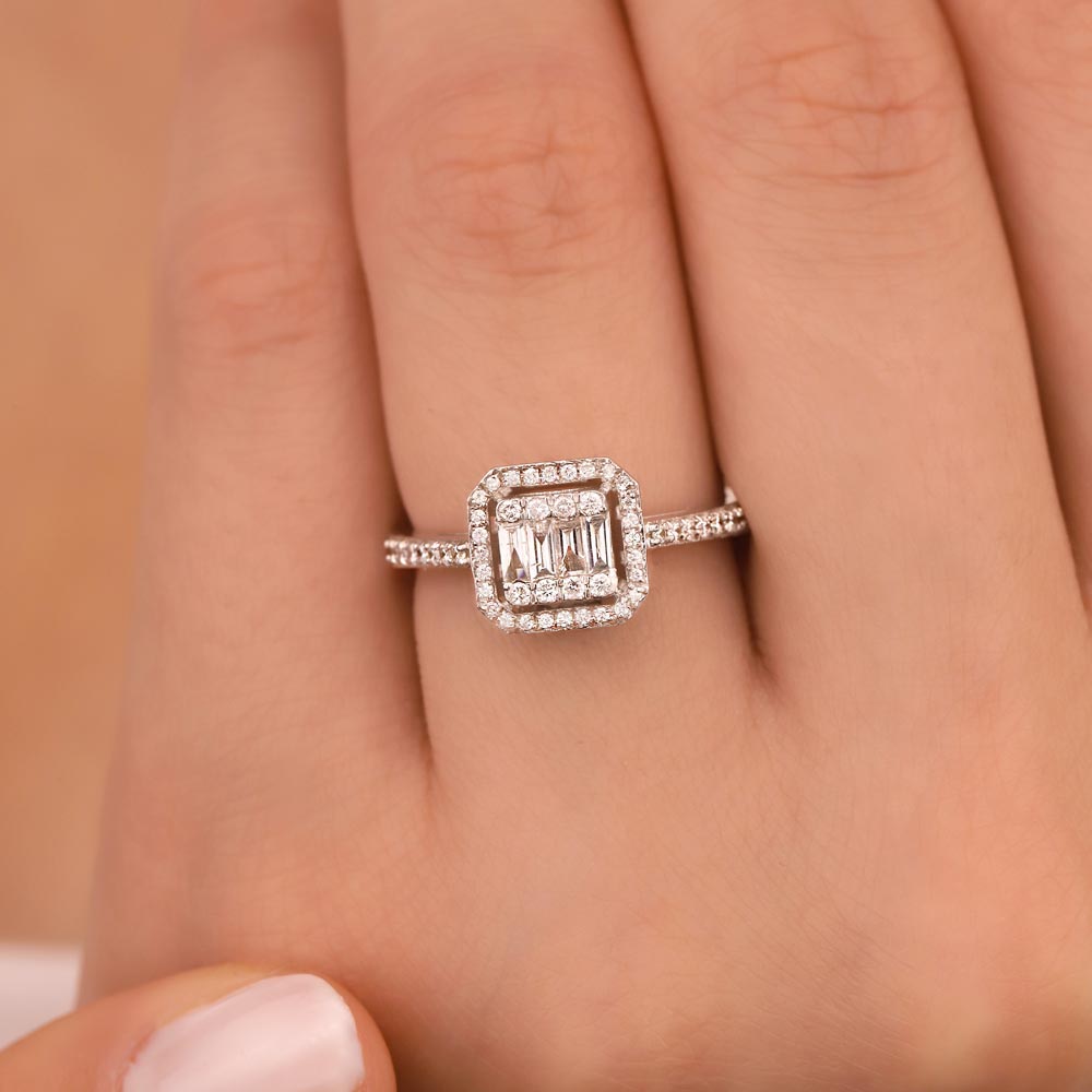 0,50 Karat Laboratuvar Pırlanta Baget Taşlı Yüzük