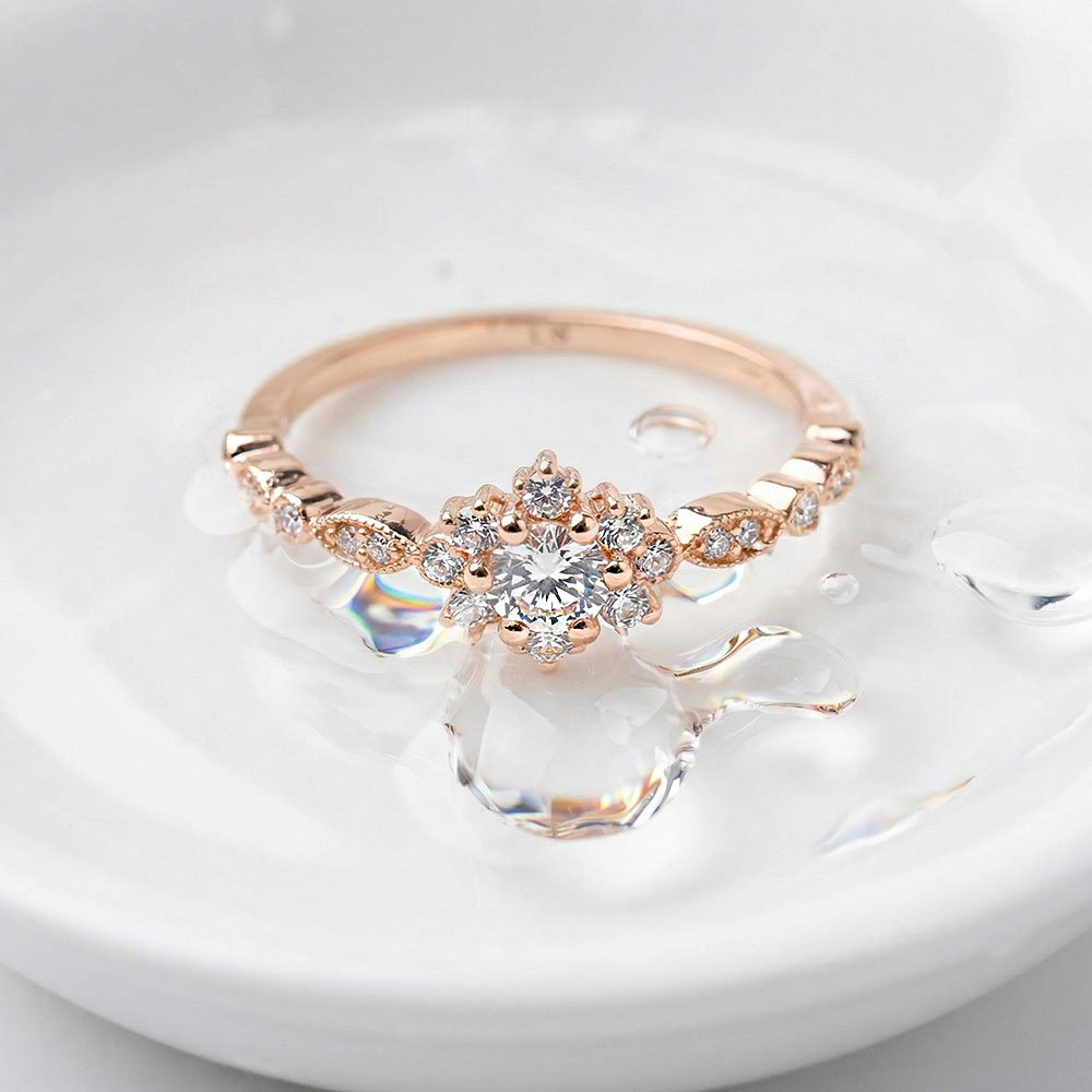 0,45 Karat Laboratuvar Pırlanta Oval Lotus Vintage Yüzük