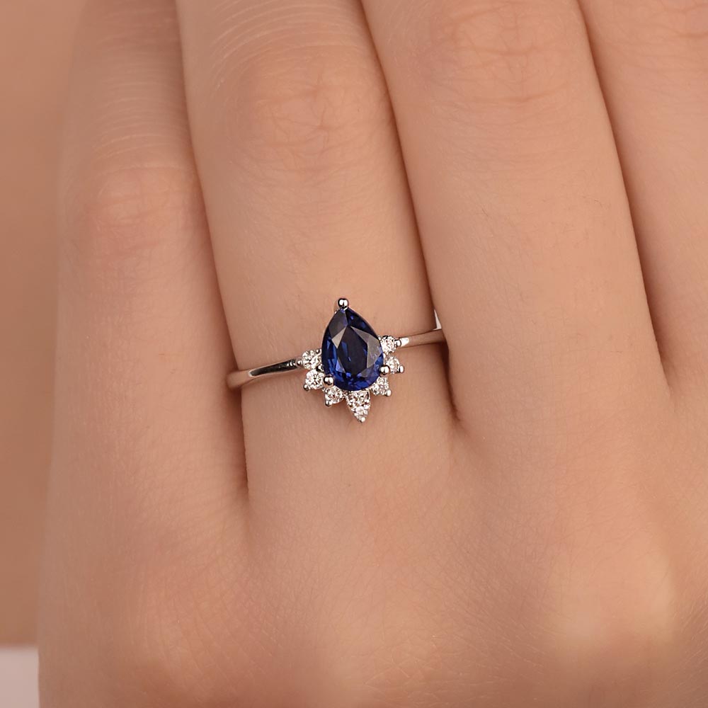 1,26 Karat Laboratuvar Pırlanta Damla Royale Safir Yüzük