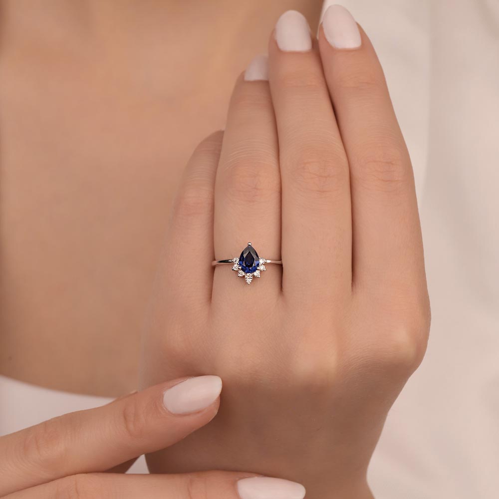 1,26 Karat Laboratuvar Pırlanta Damla Royale Safir Yüzük