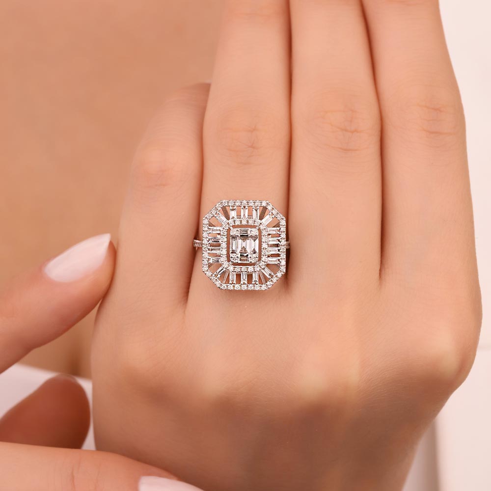 0,93 Karat Laboratuvar Pırlanta Jewelra Tasarım Baget Yüzük